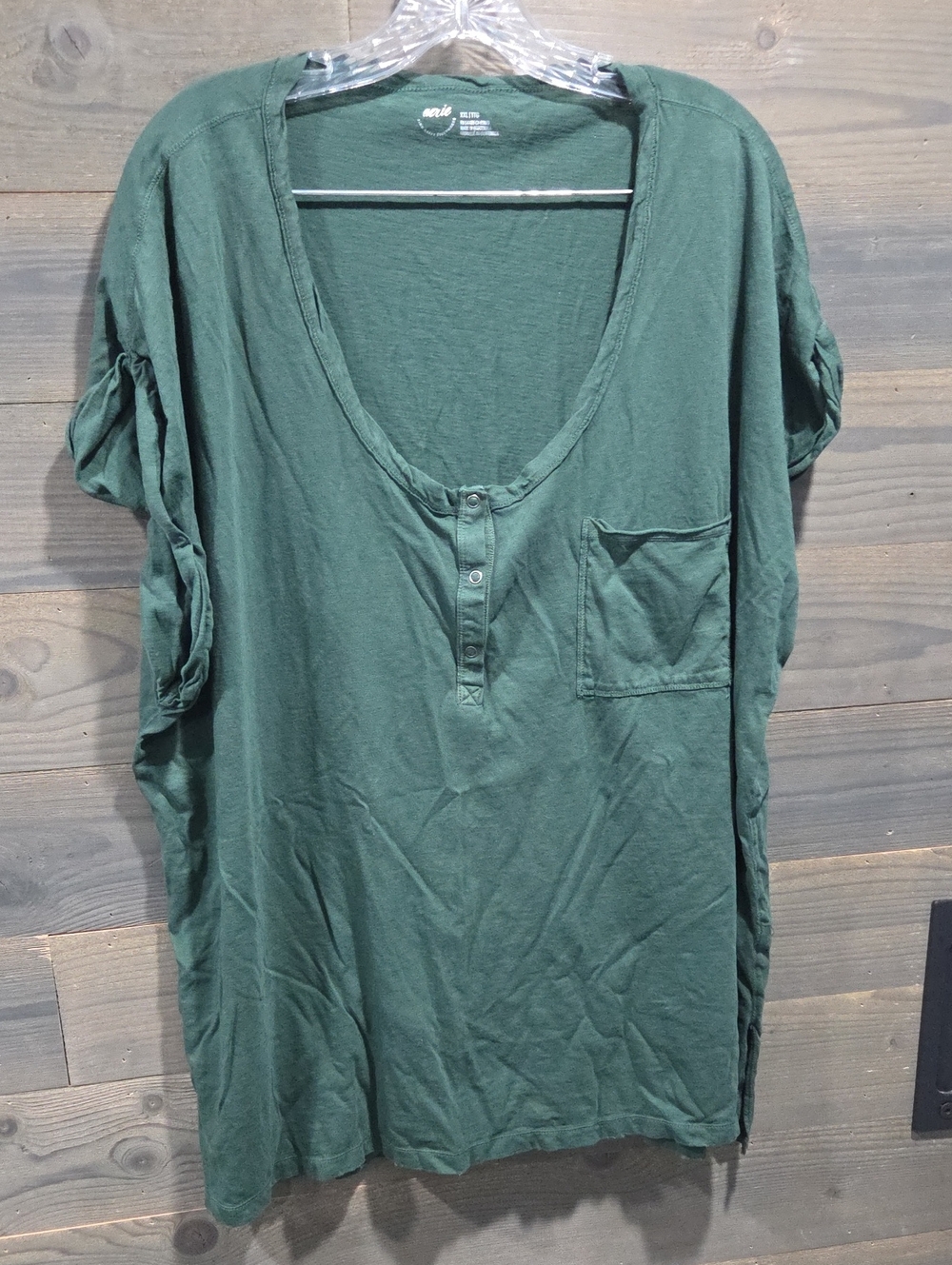 aerie Deep Green Short Sleeve Henley with Pocket